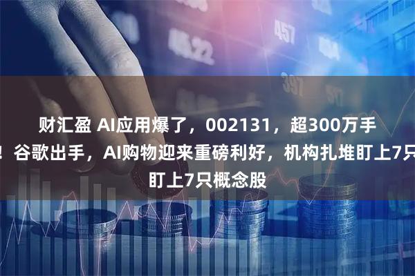 财汇盈 AI应用爆了，002131，超300万手封涨停！谷歌出手，AI购物迎来重磅利好，机构扎堆盯上7只概念股
